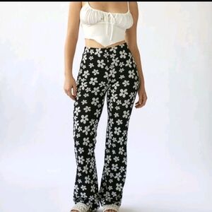 Urban Outfitters Black and White Floral Flare Pants